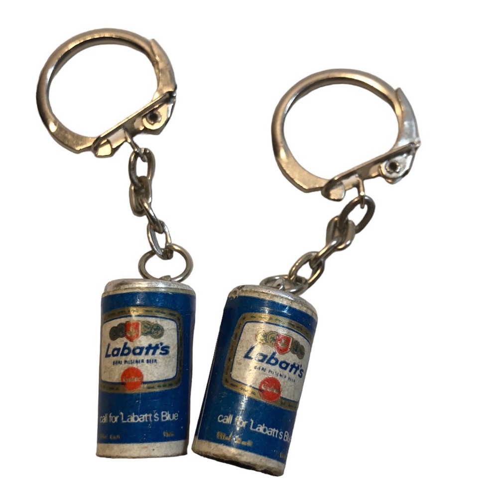 Vintage Labatts Blue Can Key Chains ( Or Used As Earrings) Hong Kong  Beer Pair